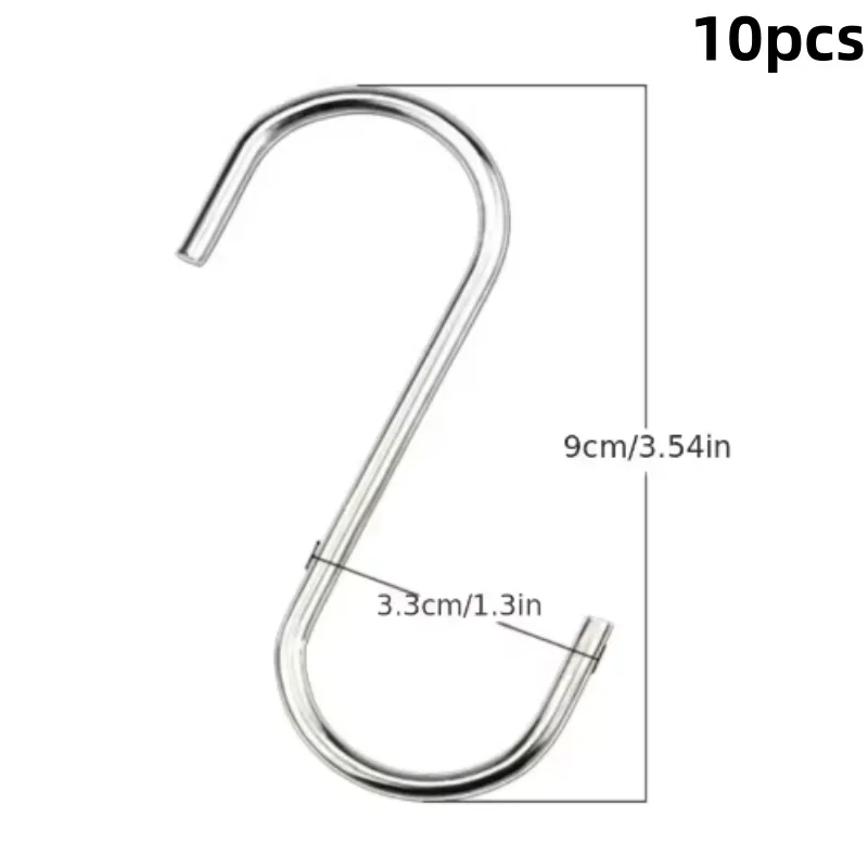 10pcs Stainless Steel S Shaped Hook Kitchen Bathroom Clothing Hooks Multi-functional Metal Hanging Hook