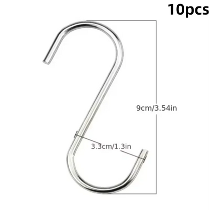 10pcs Stainless Steel S Shaped Hook Kitchen Bathroom Clothing Hooks Multi-functional Metal Hanging Hook