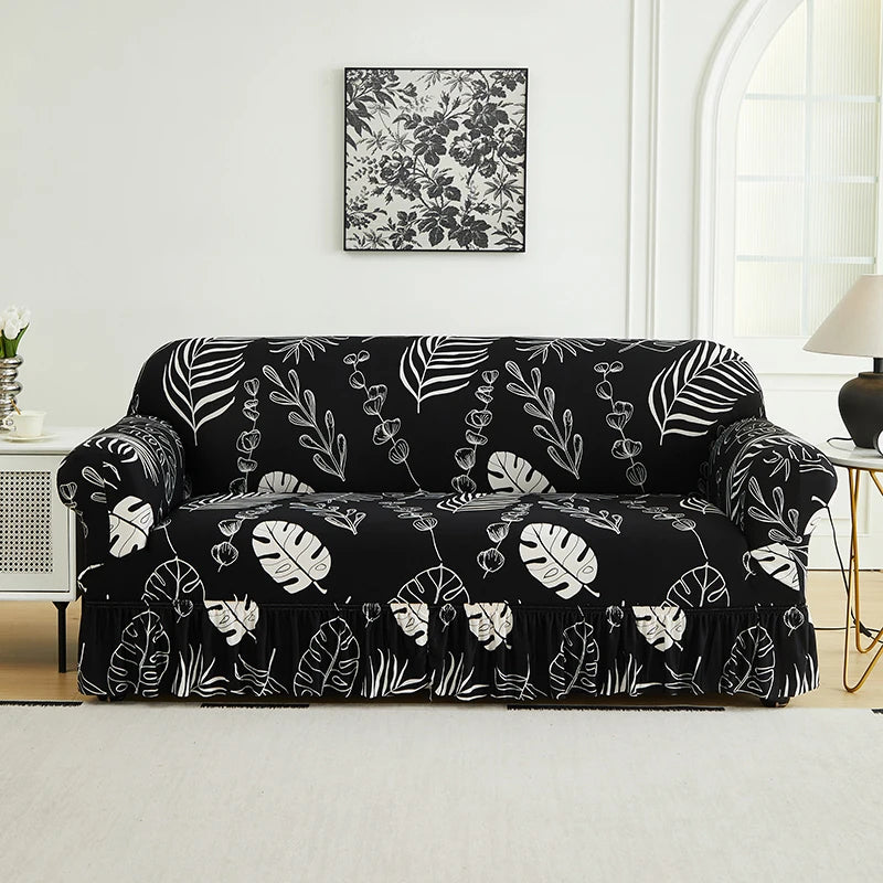1 PC Printed sofa cover with skirt high elasticity soft hand feel pet stain resistant decorative sofa