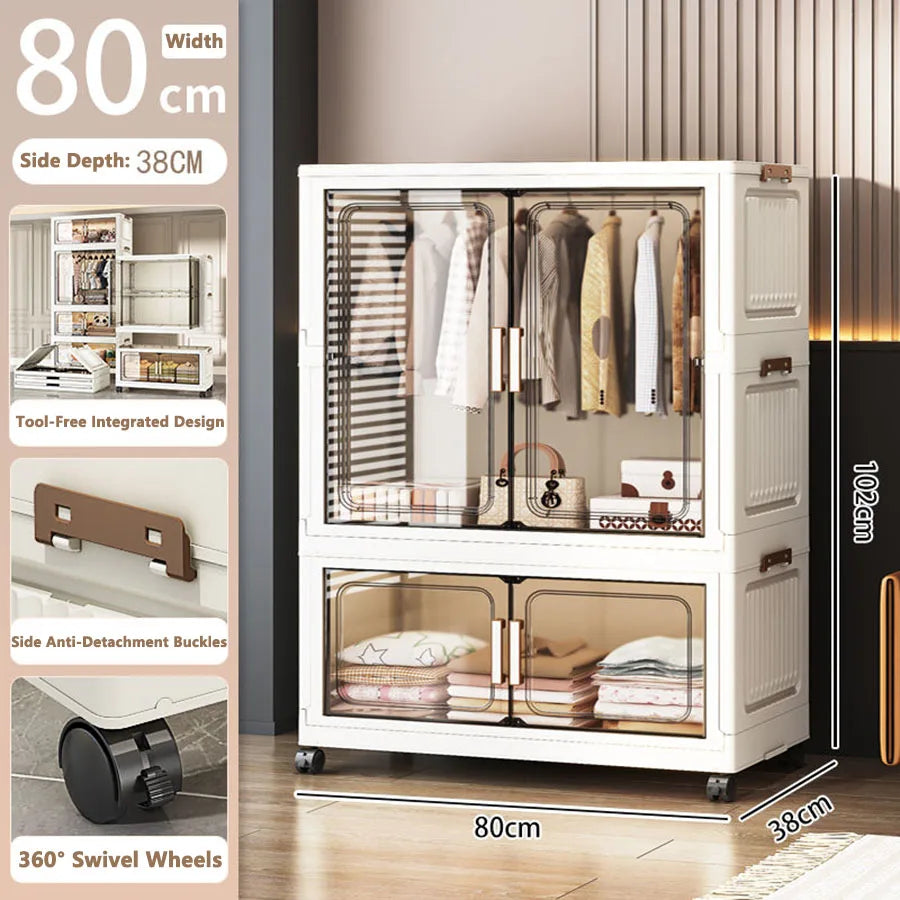 Folding Storage Cabinet Multi-Scene White/Black/Gray Home Office Kitchen Bathroom Multi-Functional Organizer with Doors