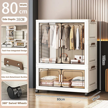 Folding Storage Cabinet Multi-Scene White/Black/Gray Home Office Kitchen Bathroom Multi-Functional Organizer with Doors