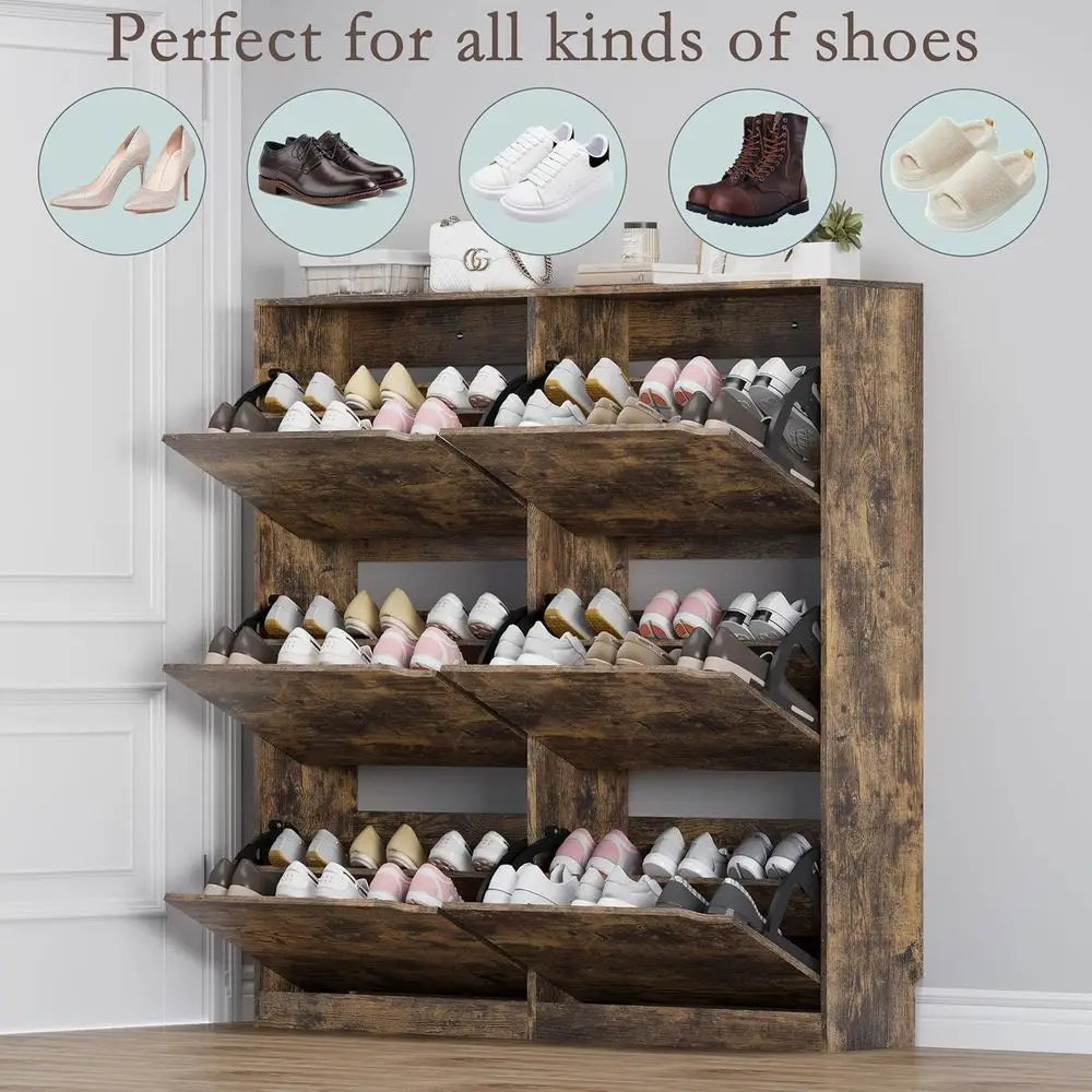 Shoe Cabinet with 6 Flip Drawers, Slim Narrow Shoe Storage Cabinet, Freestanding Shoe Organizer for Entryway, Hallway, Foyer