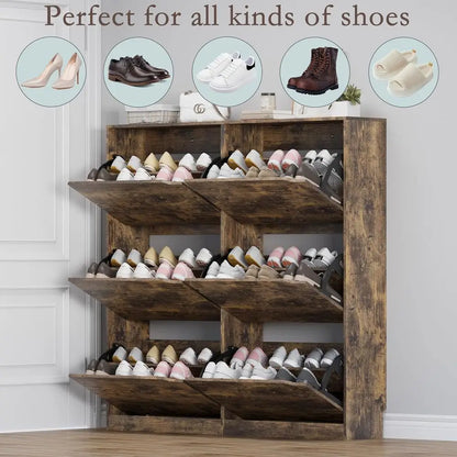 Shoe Cabinet with 6 Flip Drawers, Slim Narrow Shoe Storage Cabinet, Freestanding Shoe Organizer for Entryway, Hallway, Foyer