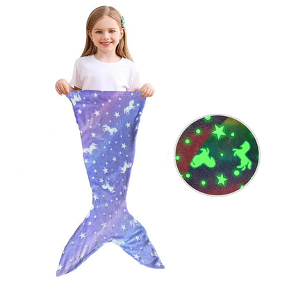 New Night Glow Mermaid Tail Blanket Soft Flannel Fleece Wearable Companion  Cute Kids Blankets  for All Seasons