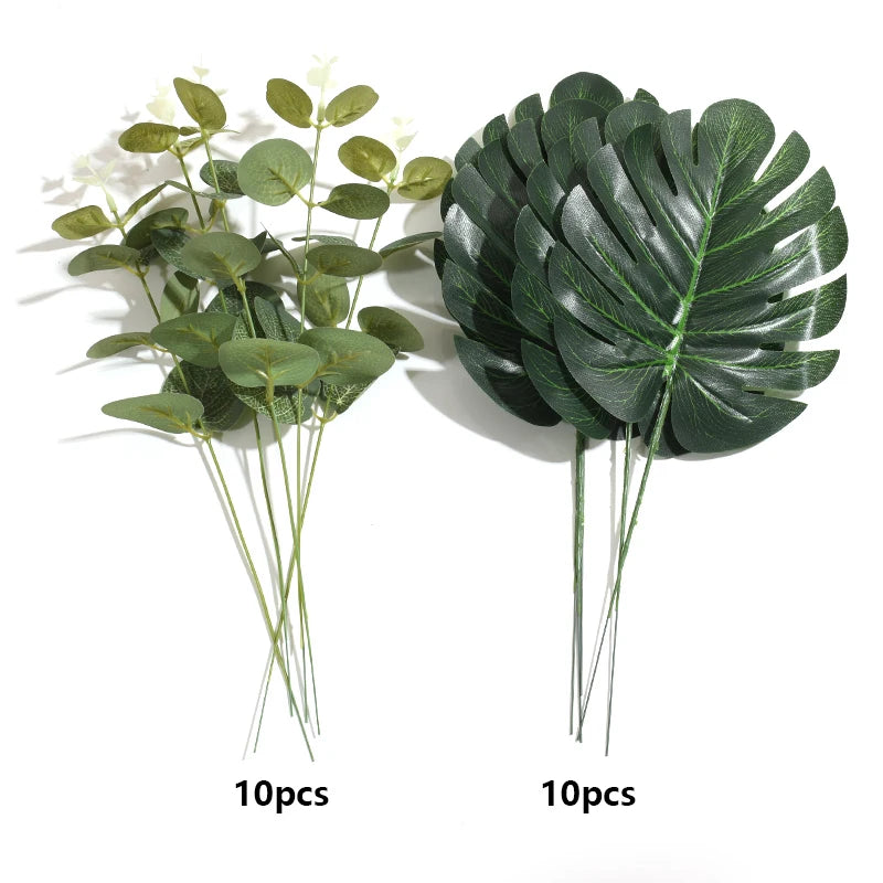 10pcs Artificial Green Turtle Leaf Scattered Tail Leaf Fake Silk Plant For DIY Wedding Birthday Party Home Decor Palm Leave