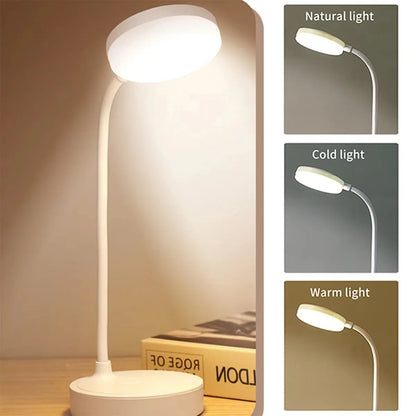 USB Plug-in Portable LED Desk Lamp - 3 Color Stepless Dimming Eye Protection Bedroom Bedside Table Light