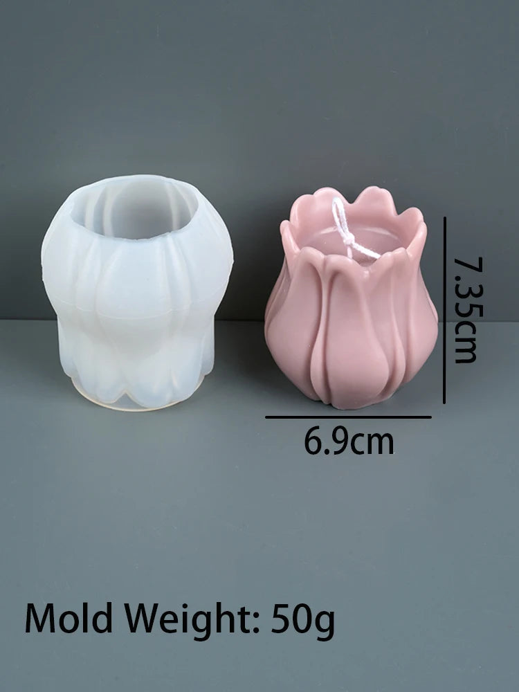 3D Tulip Flower Candle Mold Aromatherapy Candle Making DIY Handmade Soap Candlestick Resin Silicone Molds Home Decor Wedding Gif