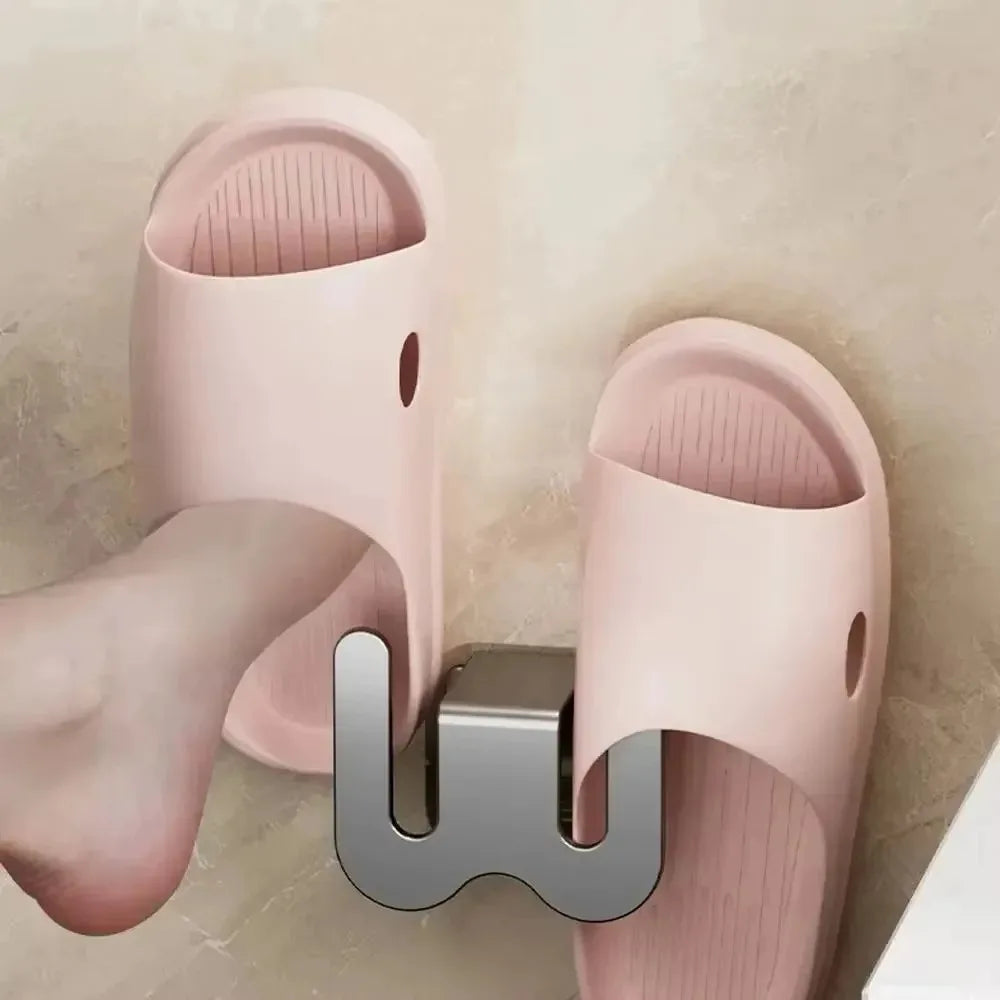 Non Perforated Simple Shoe Storage Rack Bathroom Door with Drainage on The Back Wall Bathroom Slipper Rack Wall Mounted Hook