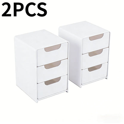 Multi-functional Drawer-style Storage Box 3-Tier Desktop Cosmetic Jewelry Organizer Office Snack Storage Box Portable Cabinet
