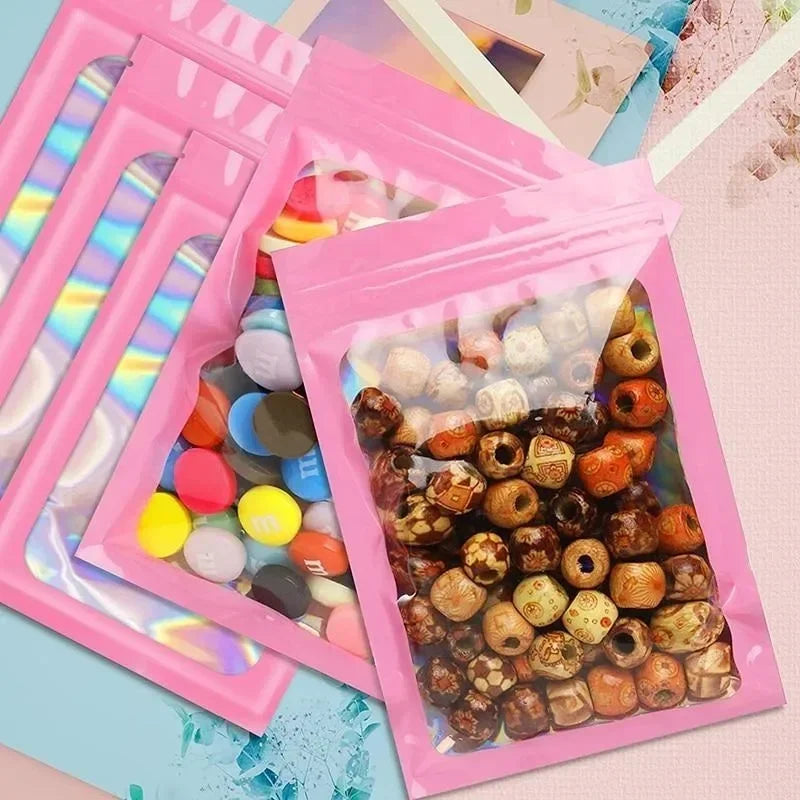 50/100PC Thicken Ziplock Bags Holographic Laser Color Plastic Pouch For DIY Jewelry Retail Storage Pouch Zip Lock Bag NO Hole