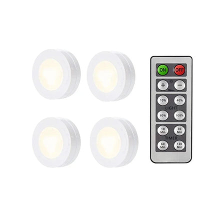 LED Puck Light Wireless Under Cabinet Lights with Remote Control Dimmable Battery Powered Night Lamp for Kitchen Closet Wardrobe