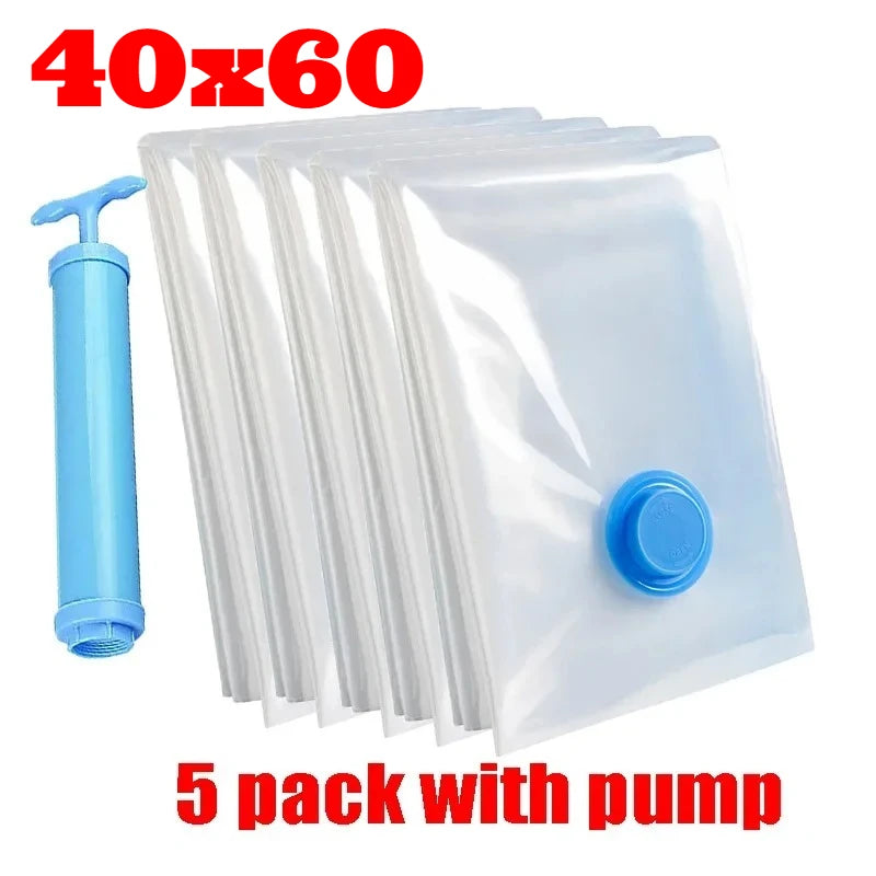 5Pcs Vacuum Storage Bags or 1Pcs Pump, Vacuum Seal Bag Space Saving Bags for Comforters Clothes Pillow Bedding Blanket Storage