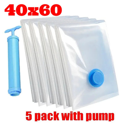 5Pcs Vacuum Storage Bags or 1Pcs Pump, Vacuum Seal Bag Space Saving Bags for Comforters Clothes Pillow Bedding Blanket Storage
