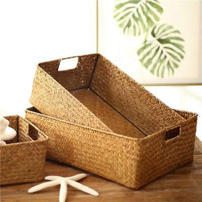 Woven Seagrass Basket for Home Decor, Natural Wicker Basket, Storage Basket, Fruit Bread Towel, Kitchen Table, Rattan