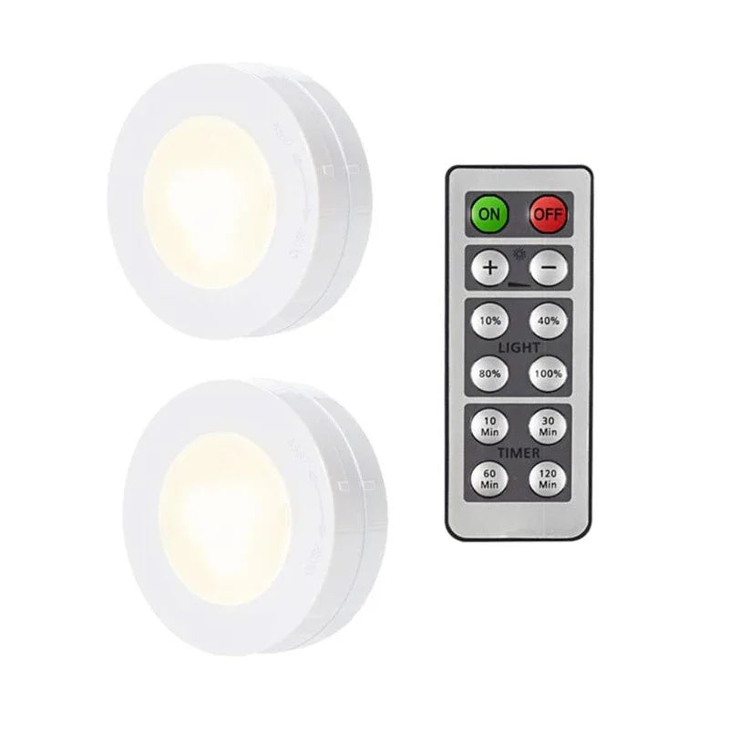 LED Puck Light Wireless Under Cabinet Lights with Remote Control Dimmable Battery Powered Night Lamp for Kitchen Closet Wardrobe