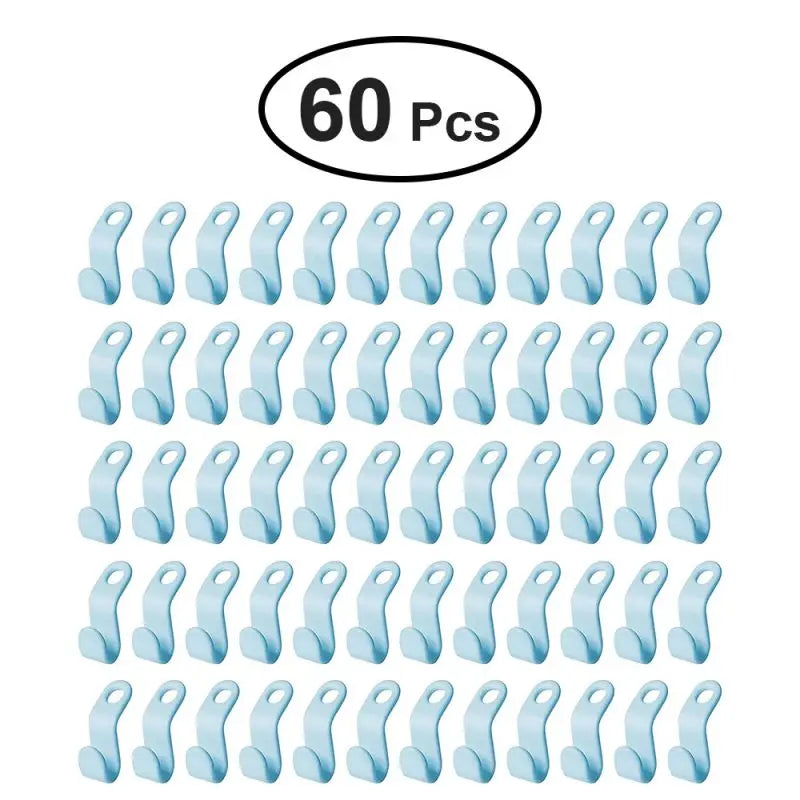60pcs/set Plastics Hanger Connection Hook Stackable Space Saving Storage Multifunctional Hanging Clothes Rack