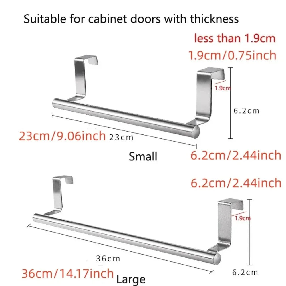Stainless Steel Towel Rod, No Punched Door Hanging Towel Rack, Bathroom and Kitchen Towel Storage, Durable Space-saving Rack