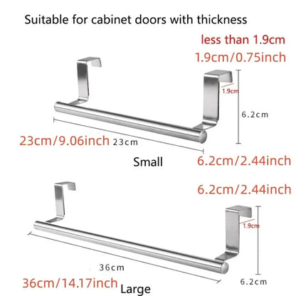 Stainless Steel Towel Rod, No Punched Door Hanging Towel Rack, Bathroom and Kitchen Towel Storage, Durable Space-saving Rack