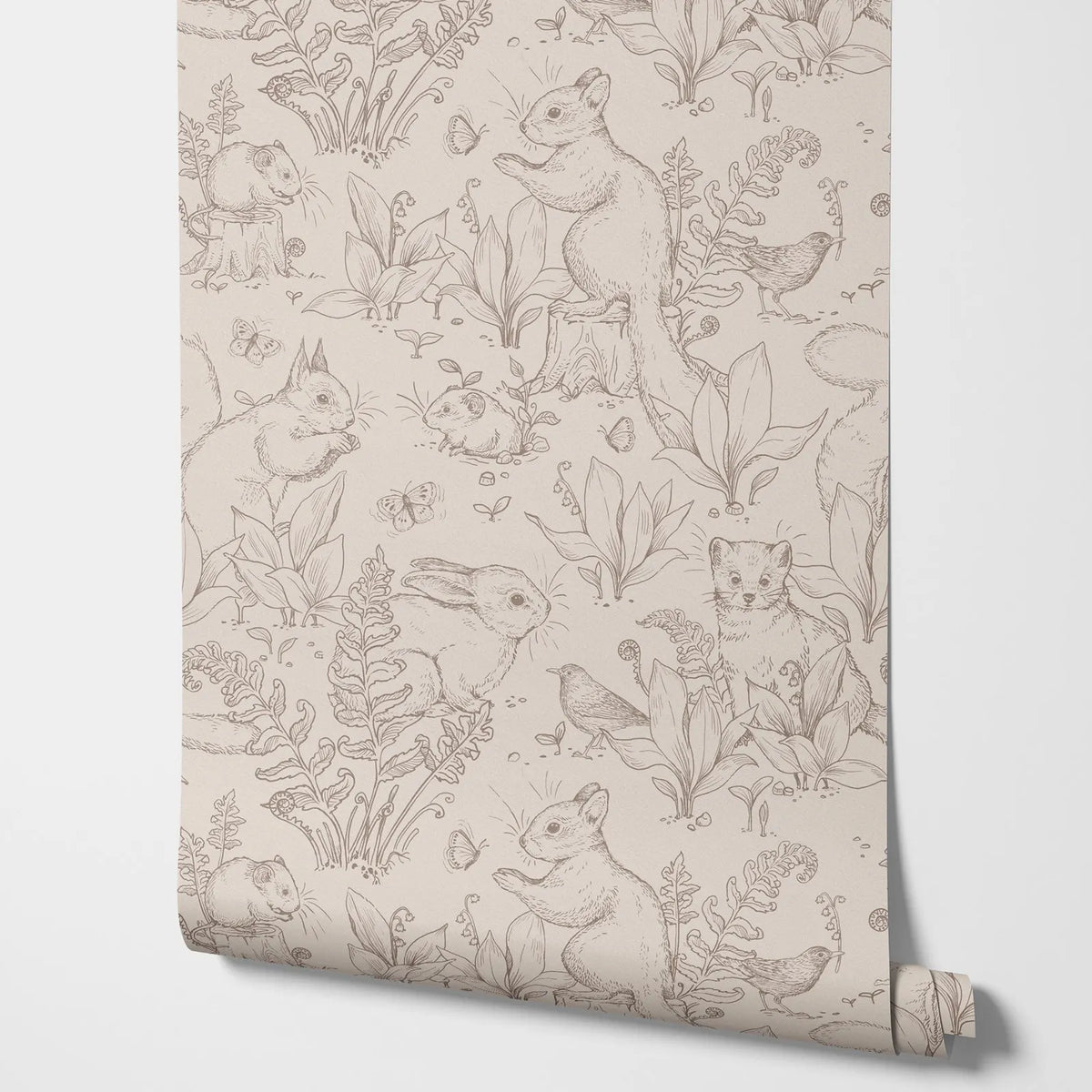 Forest Life wallpaper wallpaper. Beige Wallpaper with animals in forest style with Rabbit and little prairie dog