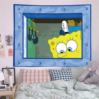 SpongeBob Squidward Cartoon Decoration Background Hanging Cloth Bedroom Tapestry Room Decor Festival Party Tapestry Wall Hanging