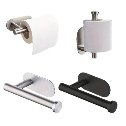 Stainless steel paper roll holder, wall-mounted without drilling, for kitchen, bathroom, wall, and paper towel storage rack.