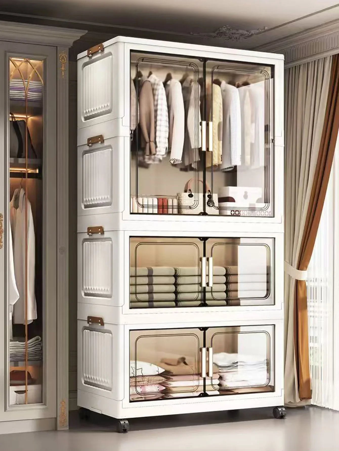 Folding Storage Cabinet Multi-Scene White/Black/Gray Home Office Kitchen Bathroom Multi-Functional Organizer with Doors