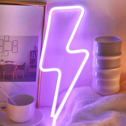 1pc Lightning Neon Light, Creative LED Sign Wall Light USB/Battery Night Light for Home Bedroom Party Christmas Decor Kid Gift