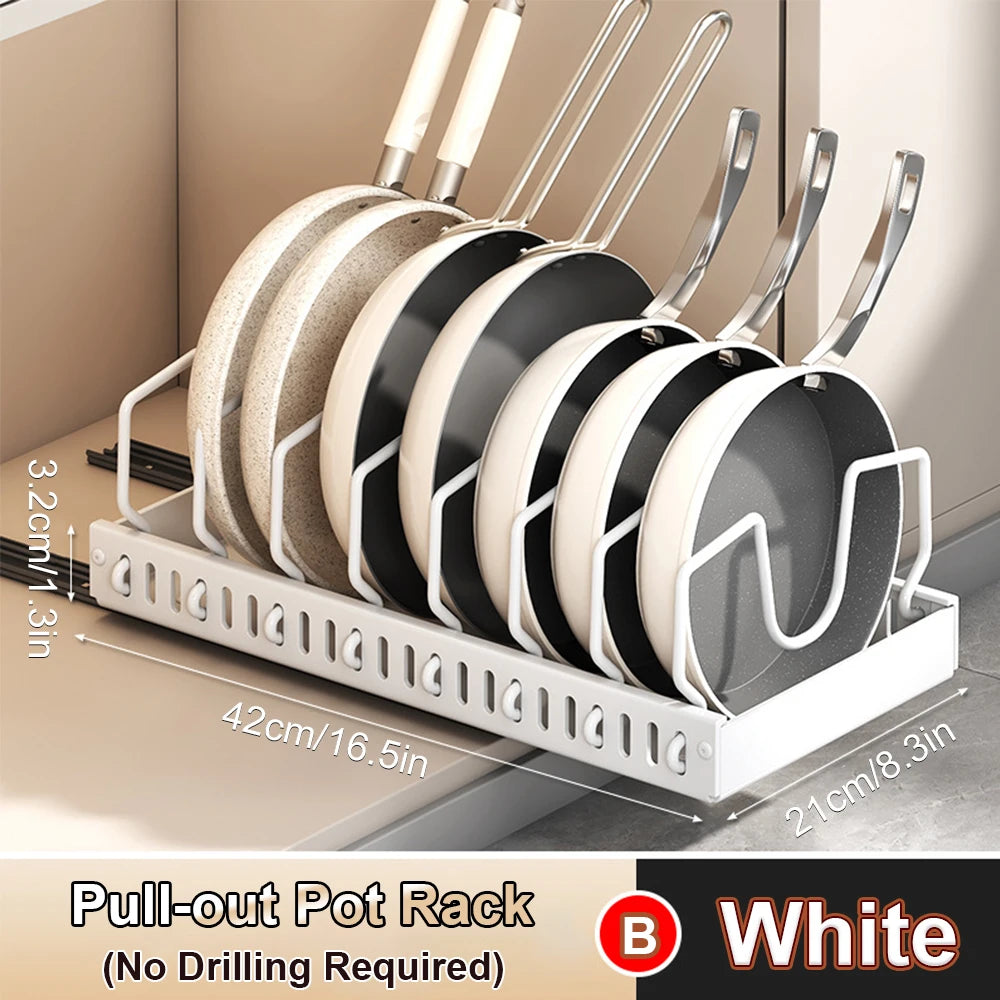 Pull out Pots and Pans Organizer Sliding Pot Lid Holder Kitchen Spice Rack Tableware Organizer Multifunctional Dish Drying Racks