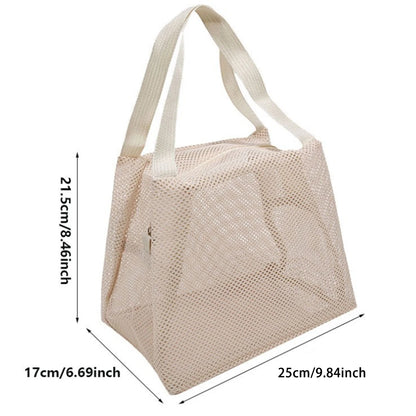 Large Capacity Travel Mesh Bag with Handle Portable Cosmetic Zipper Pouch Makeup Toiletry Beach Bag - New Design