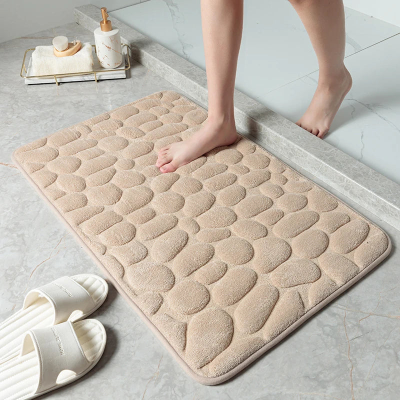 Foot Mat Coral Fleece Floor Mat Household Memory Foam Embroidered Bathroom Thickened Absorbent Floor Mat Door