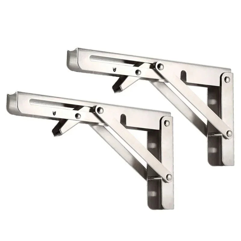 2PCS Heavy Duty Triangle Folding Angle Shelf Bracket Stainless Steel Collapsible Shelf Bracket for Table Work Bench Wall Mounted