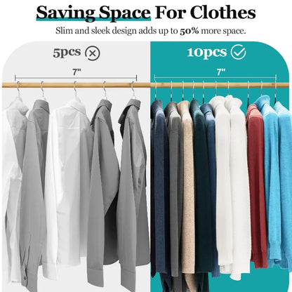 10pcs Metal Clothes Hangers Traceless No-Slip Durable Strong Space Saver for Bedroom Organization Non-Slip Strong Clothes Racks