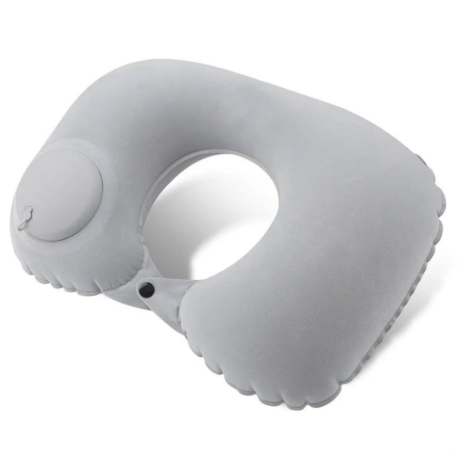 1pc U-Shaped Auto-Inflate Neck Pillow Home Office Car Use Travel Pillow Portable Comfortable Flocking Surface Pillow Gift