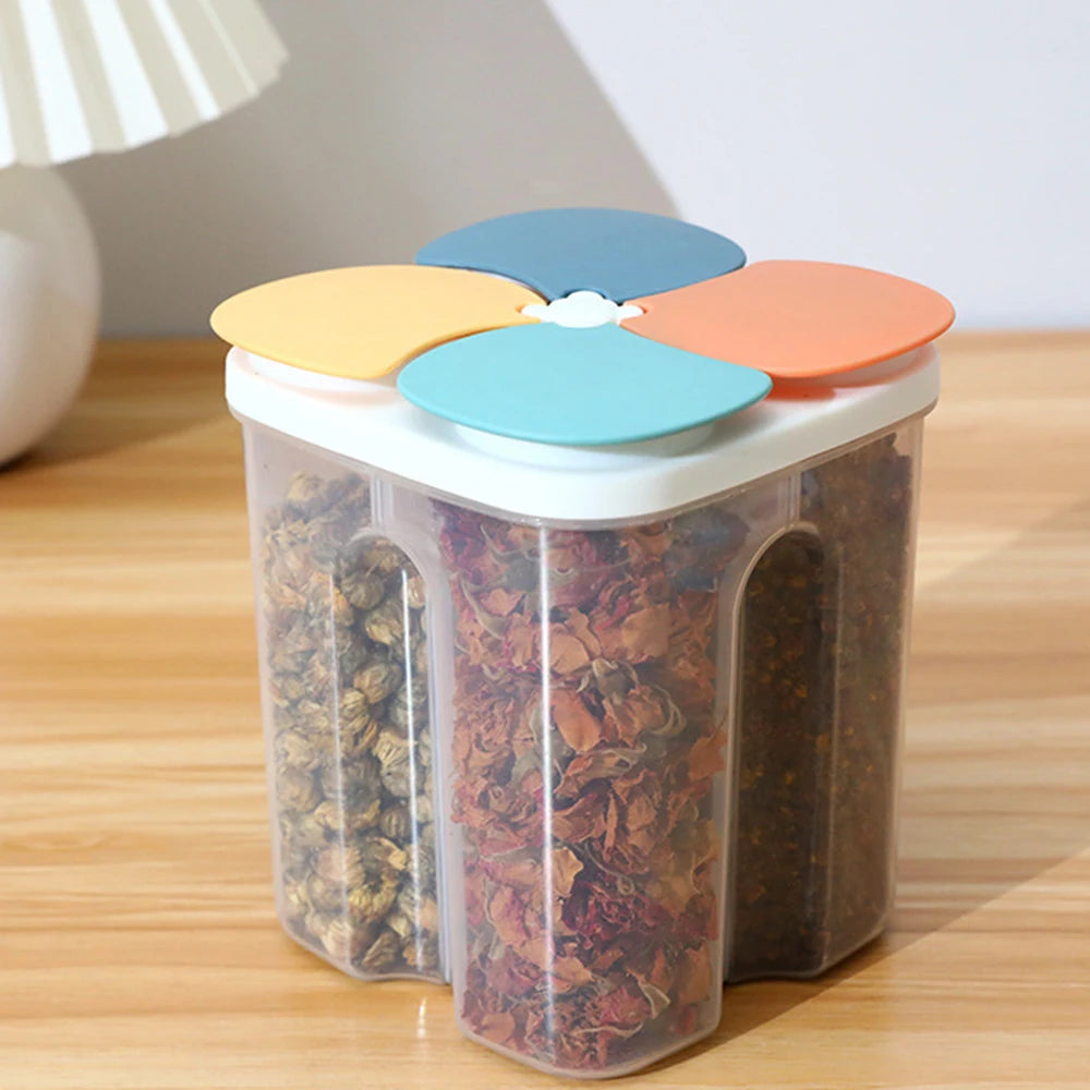 1PC Four Grains And Grains Transparent Storage Crisper Kitchen Supplies Moisture-Proof Sealed Compartmented Open Lid Jar
