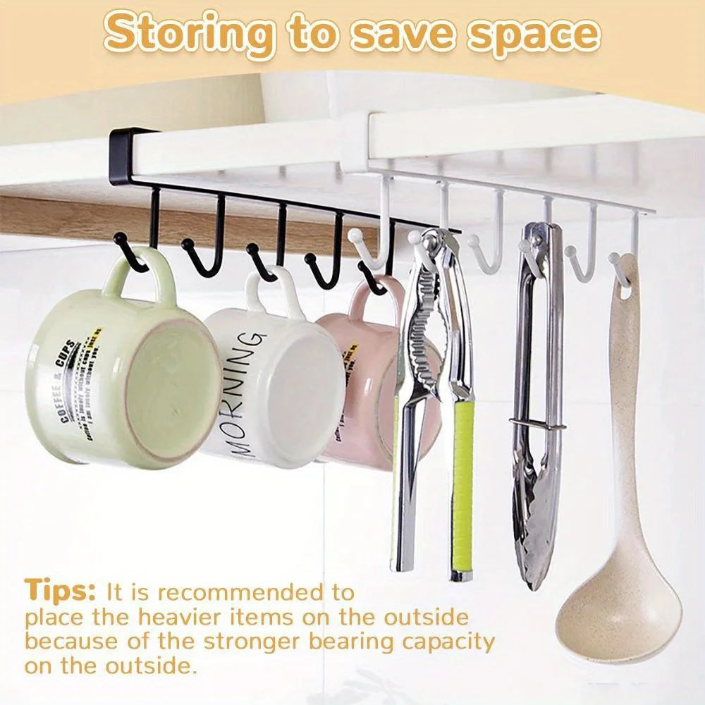 1pc Kitchen Shelf Storage Clothes Hanging Organizer Cup Holder Glass Mug Holder 6 Hooks Storage Rack 2030