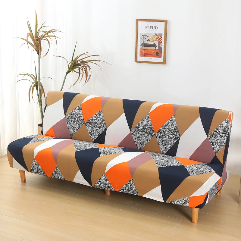Printed Sofa Bed Cover Stretch Armless Sofa Cover Spandex Dust-Proof Furniture Protector For Bedroom, Hotel, and Home Decor