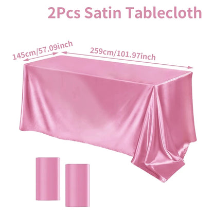 Rectangle Tablecloth Satin Table Cloth Bright Smooth White Pink Solid Color Table Cover Wedding Party Supplies Table Decors