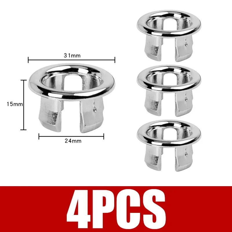 4PCS Plastic Bathroom Kitchen Basin Sink Overflow Cover Ring Insert Replacement Chrome Hole Round Drain Cap Basin Accessory