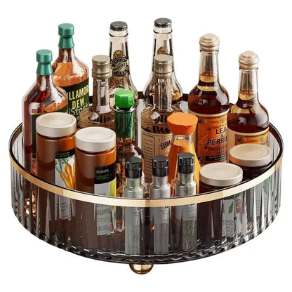 1PC Grey round Plastic Clear Rotating Storage Container Bin for Cabinet Pantry Kitchen Countertop And Refrigerator