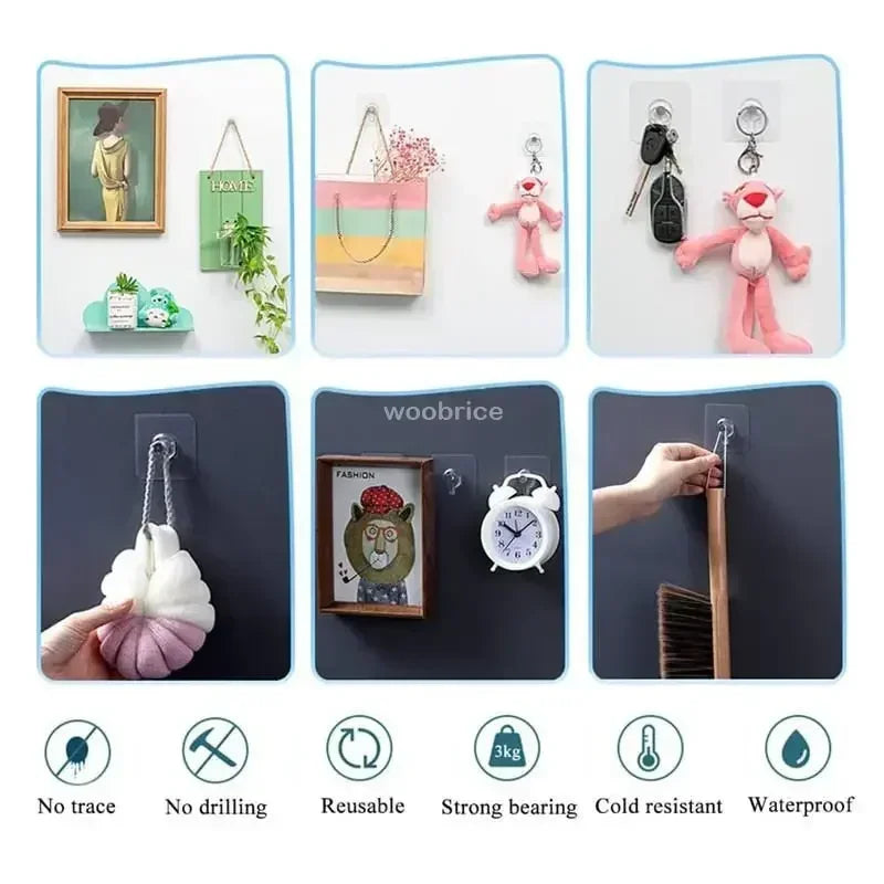 10/50pcs Self-Adhesive Hook Strong Adhesive Picture Frame Nails Hooks Transparent Seamless Wall Hangers Hanging Clock