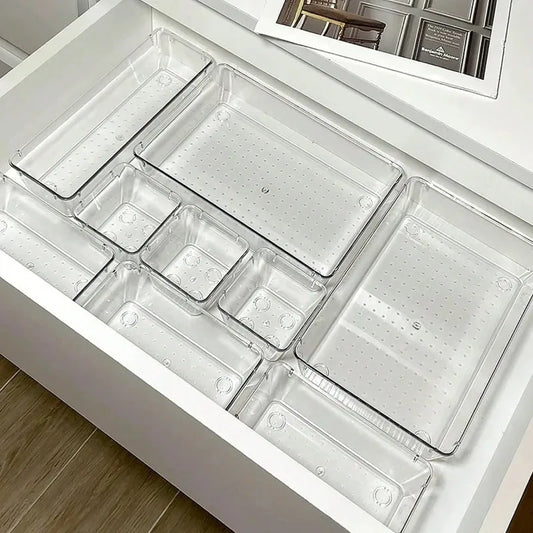 7PCS/Set Desk Drawer Organizers Set Plastic Bathroom Storage Makeup Organizer Clear Transparent Storage Box Drawer Organizer