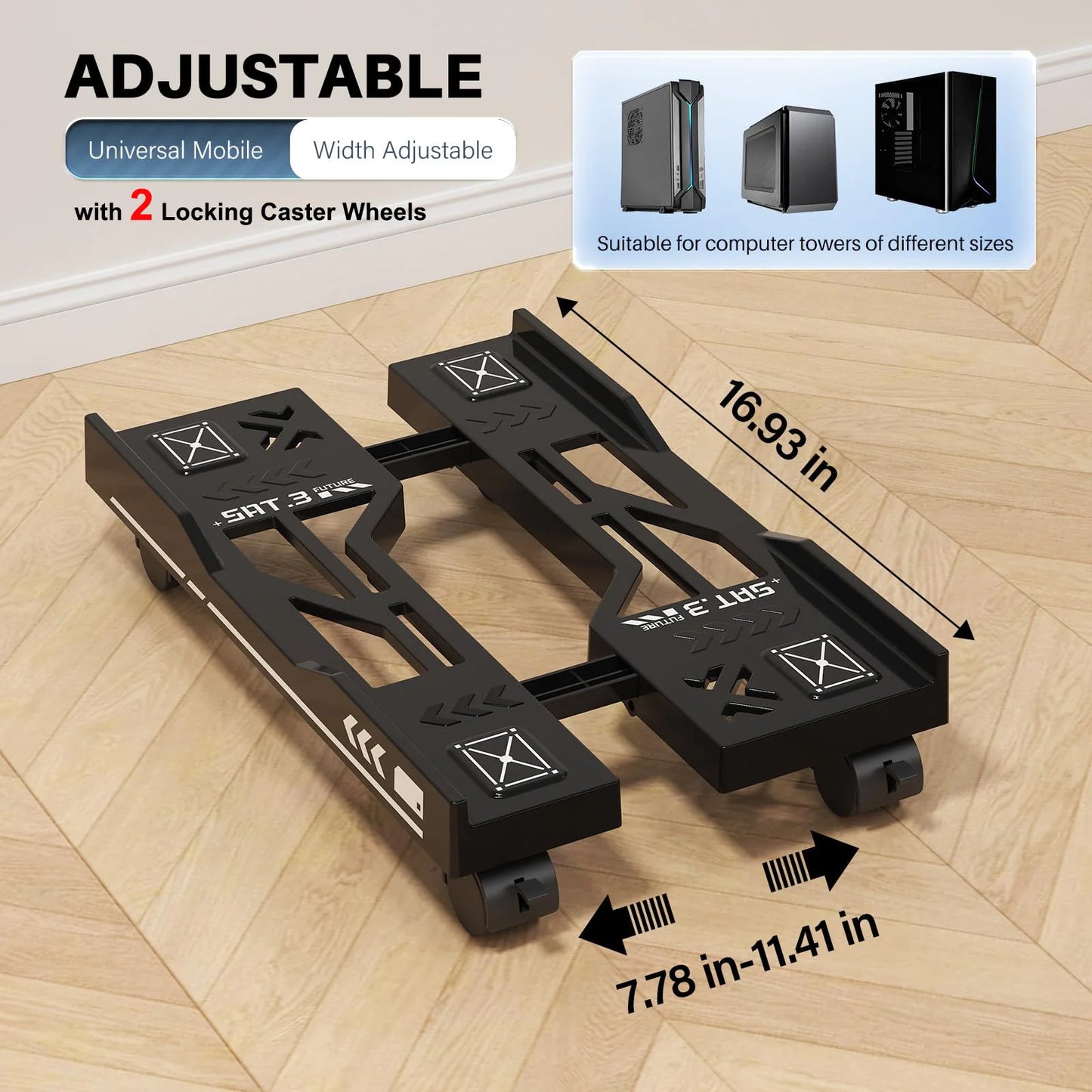 Adjustable Mobile PC Tower Stand with Wheels under Desk CPU Holder Adjustable Stable Mobile Computer Host Stand for Home Office