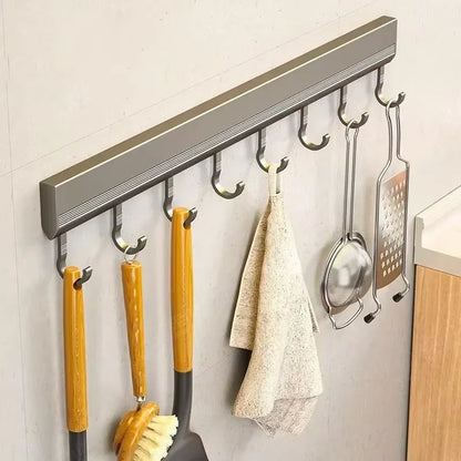 Kitchen HookRack - Wall-Mounted Without Drilling - Space Aluminum Multi-Functional Storage Hooks