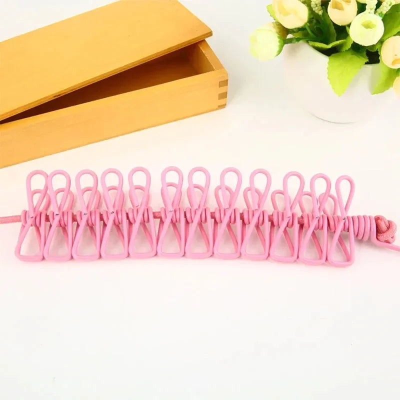 Portable Retractable Clothesline with 12 Clips Laundry Dryer Rope Drying Rack for Outdoor Hanging Clothes Line