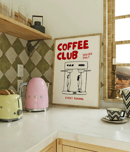 Retro Bonjour Dog Coffee Canvas Print Funny Dog Coffee Club Kitchen Wall Art Poster for Modern Living Room Bedroom Home Decor