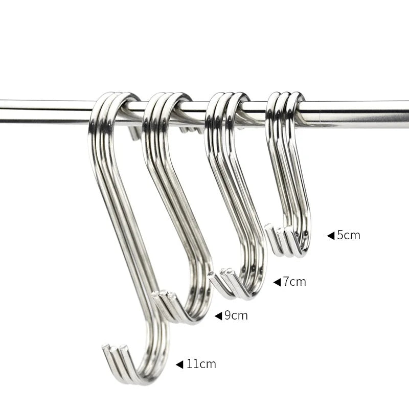 10pcs Stainless Steel S Shaped Hook Kitchen Bathroom Clothing Hooks Multi-functional Metal Hanging Hook