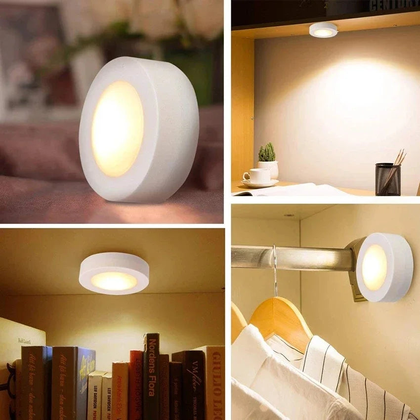 LED Puck Light Wireless Under Cabinet Lights with Remote Control Dimmable Battery Powered Night Lamp for Kitchen Closet Wardrobe