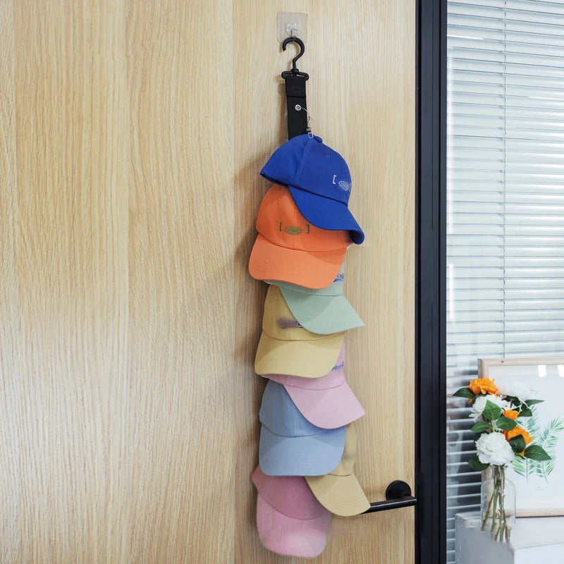 Rotating Hanging Rope Organizer - No Drill Closet Hat Rack for Dorm, Vertical Space Saver with 8 Hooks