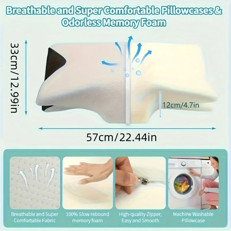 Ergonomic Neck Horn Pillow for Side, Back and Stomach Sleepers - Contoured Design, Shoulder Relaxation, Soft Yet Firm Support