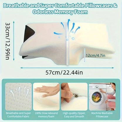 Ergonomic Neck Horn Pillow for Side, Back and Stomach Sleepers - Contoured Design, Shoulder Relaxation, Soft Yet Firm Support